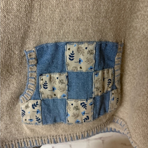 Vintage Christopher & Banks Beige Hoodie Blue Patchwork Pocket Sweater M Y2K - Picture 5 of 8